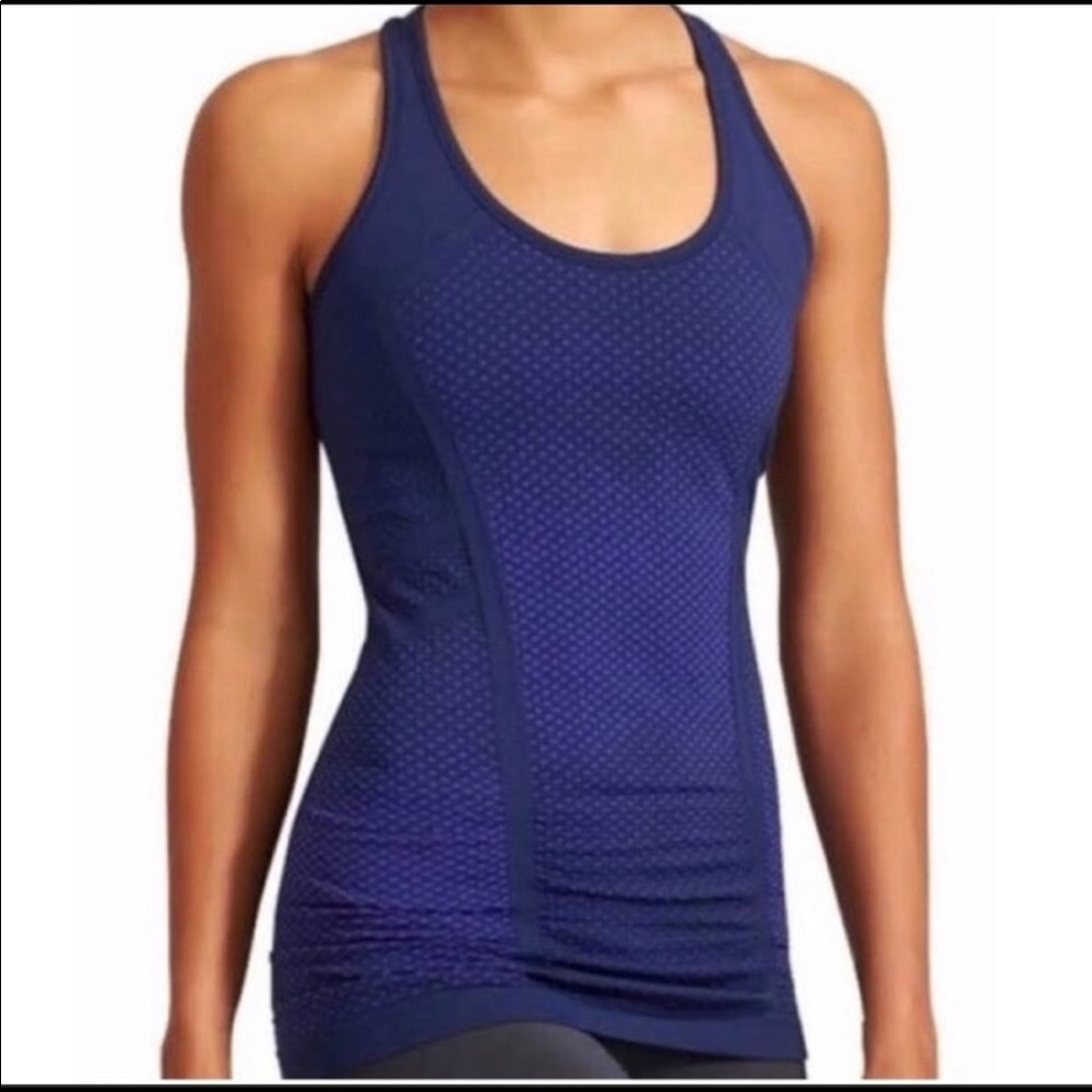 Athleta Fatest Track Tank in Navy and Purple Polka Dot Print Size XS